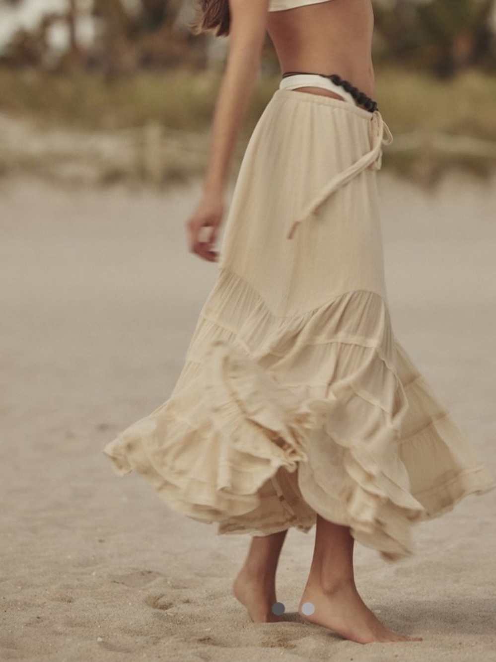 Free People Like A Mermaid Tiered Ruffles Maxi Skirt in Wet Plaster XL - Picture 2 of 6